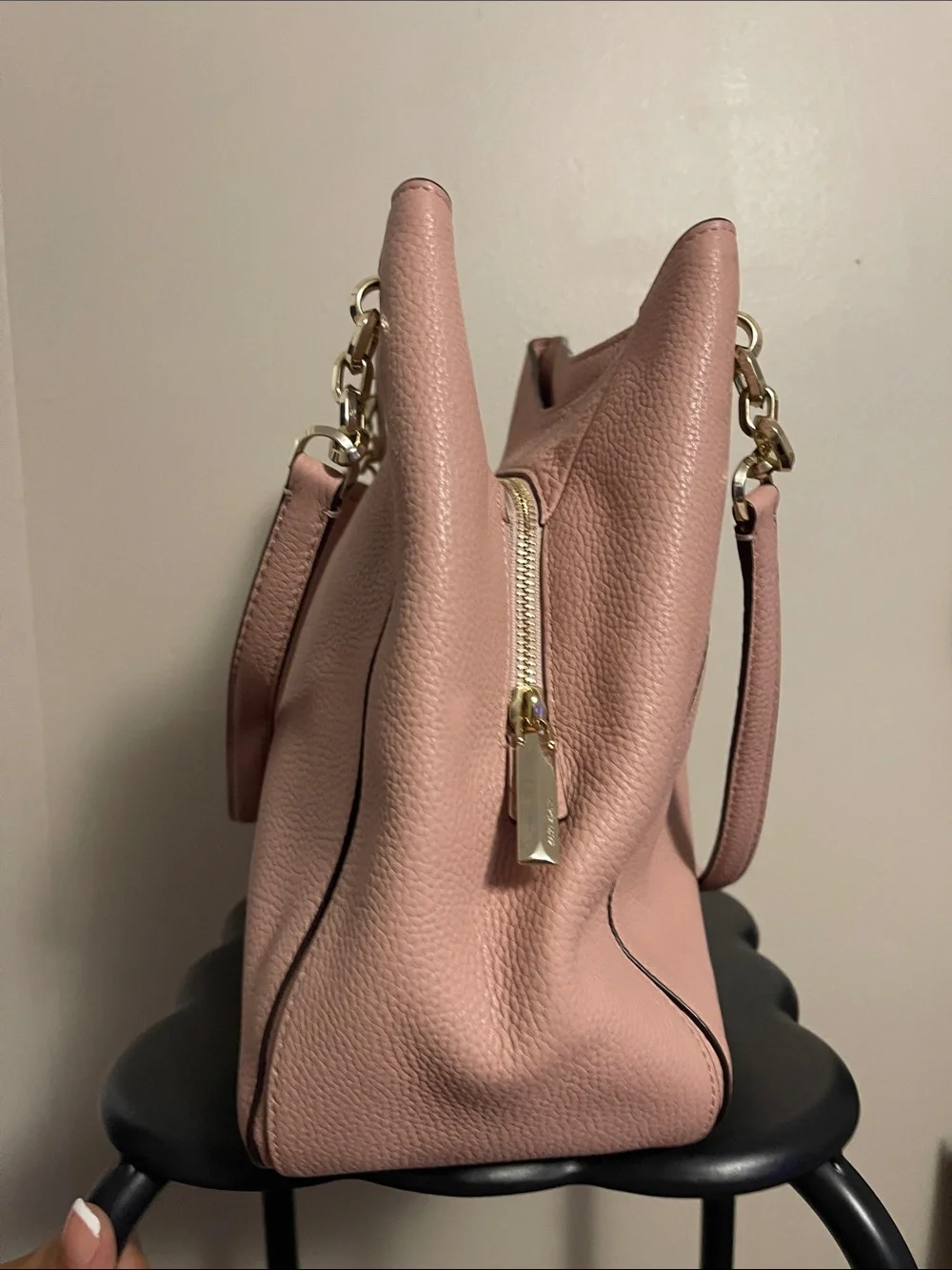 kate spade Blush Pink Pebbled Leather Shoulder Bag with Chain Accents